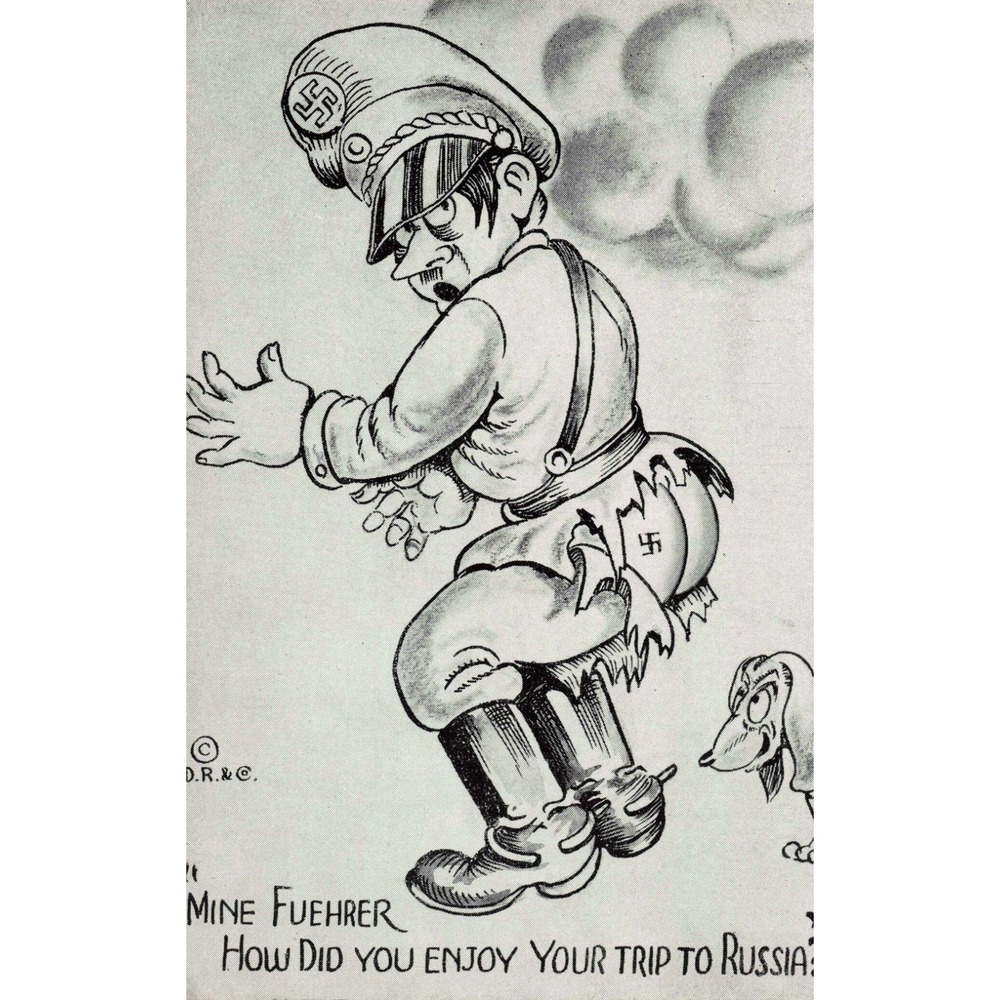 Vintage 1943 Slam The Axis WWII Satirical Postcard D. Robbins & Co Russia Trip - Picture 1 of 2